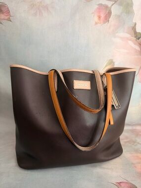 Coach Chocolate Brown Tote with Tan Trim and Straps